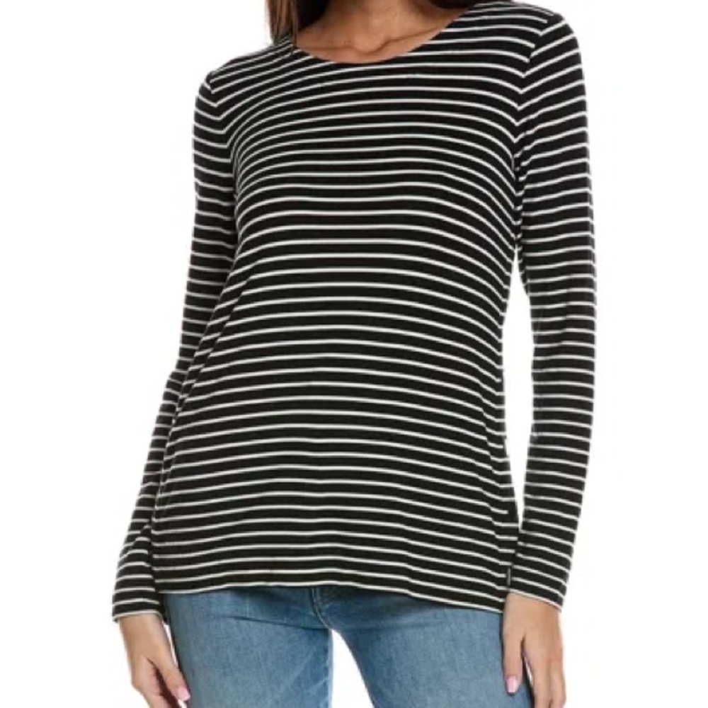 CAbi Side snap Black and White Striped Long Sleeve Tee